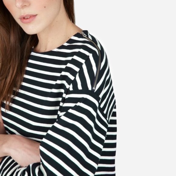 Everlane black and white stripe Breton 3/4 sleeve dress size S - Picture 8 of 9